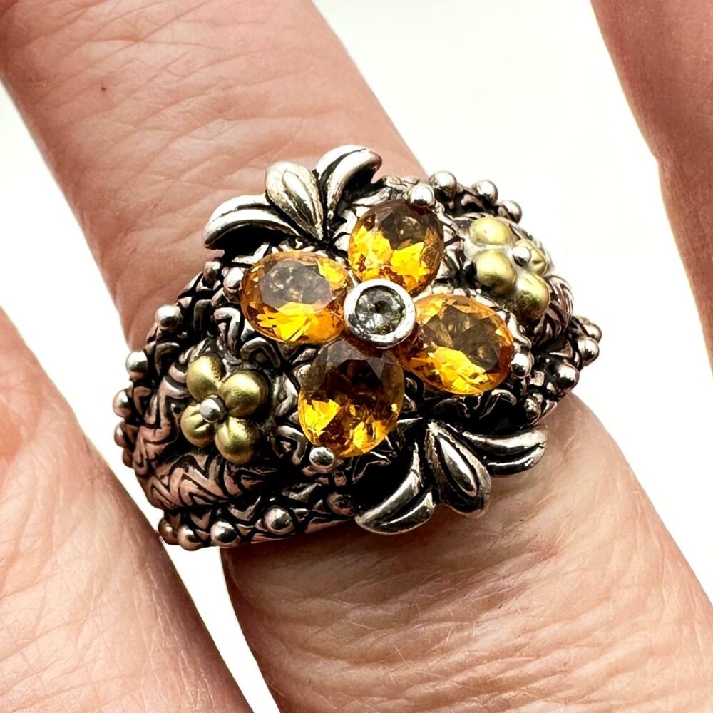 Barbara Bixby Womens Topaz Ring Sterling Silver 18K Gold Size 9